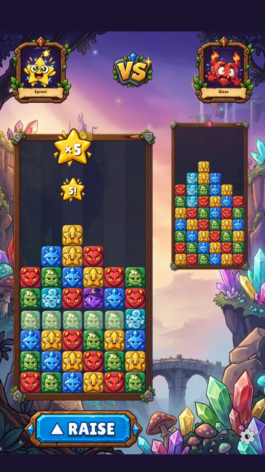 A five-block combo clearing on the player’s board