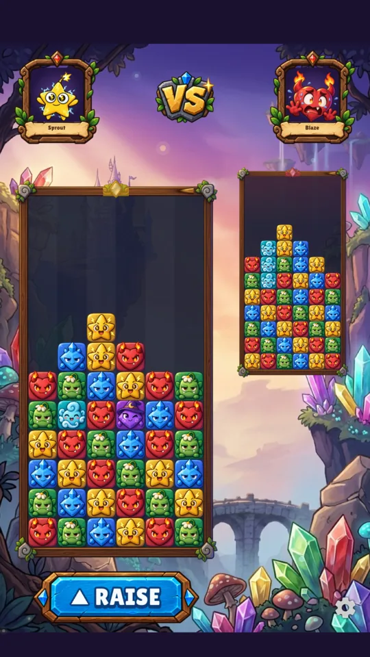 A real Blokfall match, with your monster-filled board beside your opponent’s board